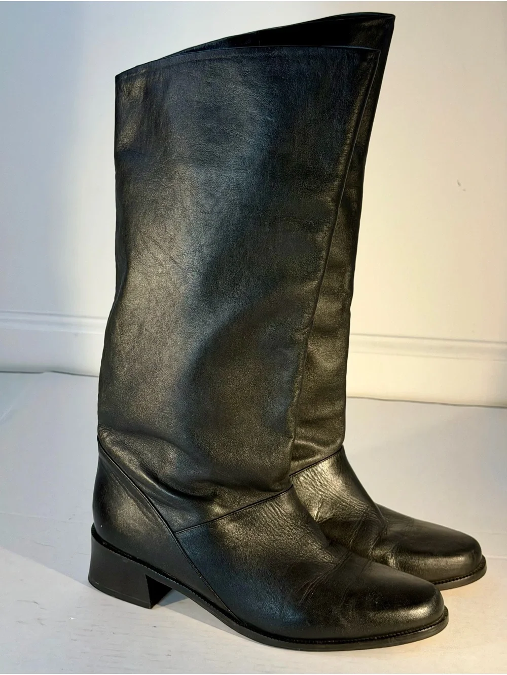 Laura Scott Sabine Vintage Classic Black Leather Calf High Women's Boots